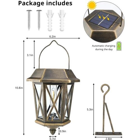 2 Pack Solar Lantern Outdoor Hanging Lights Waterproof Metal Solar Outdoor Light - Picture 3 of 8